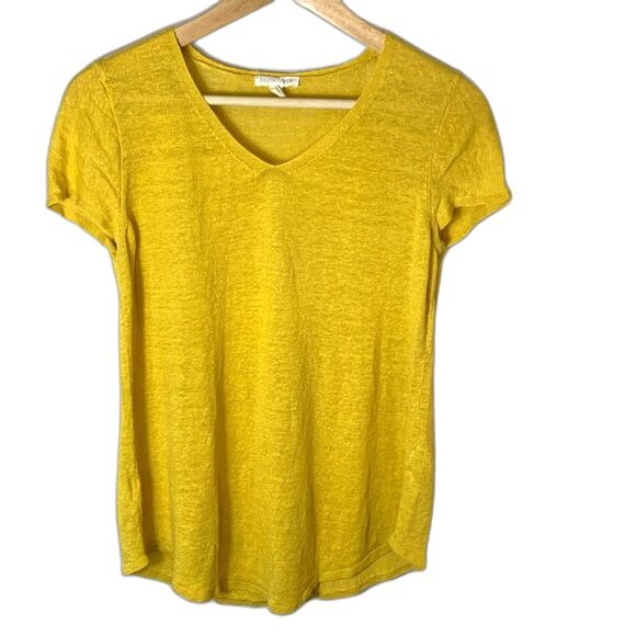 Eileen Fisher Gold Yellow Organic Linen V-Neck Cap Sleeve Lightweight Sweater S - Picture 3 of 11